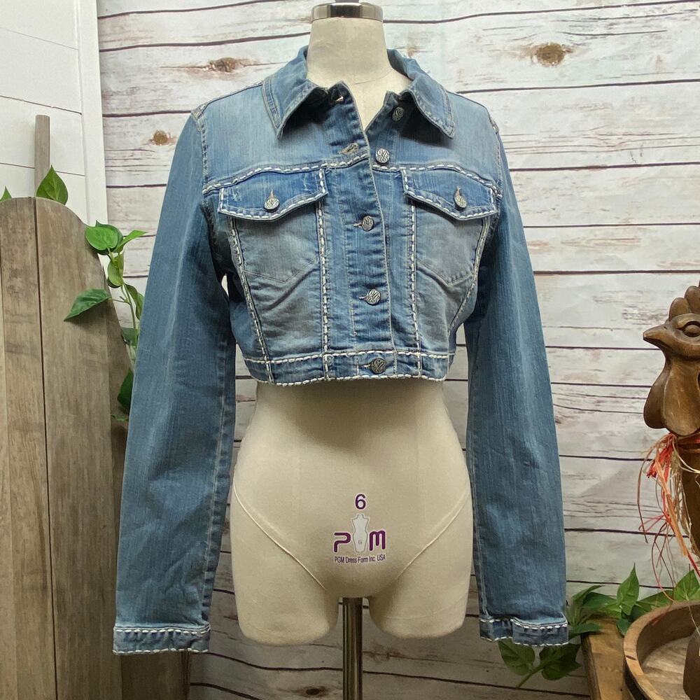 RTB Real Tough B itch Denim Jacket LARGE Biker Babe Blue Jean Embroidered Bling - Picture 3 of 12